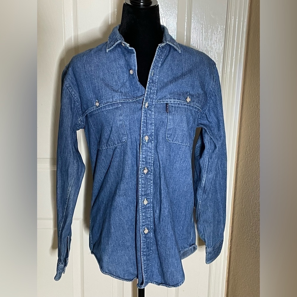 Vintage Polo Ralph Lauren  Denim Shirt/rain Flap Med​​​​​​​​​​​​​ - Picture 6 of 13